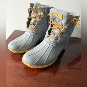 Sperry Gray and Mustard Duck Boots